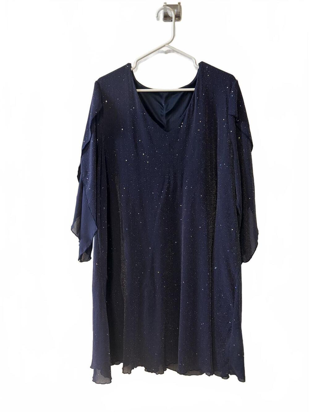 Elegant Navy Blue 4XL Evening Dress with Sheer Sleeves
